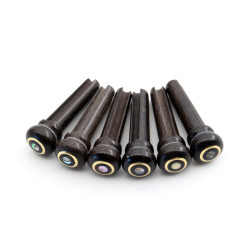 BRIDGE PINS EBONY FOR ACOUSTIC GUITAR ABALONE DOT / BRASS RING 5.1mm (6pcs)