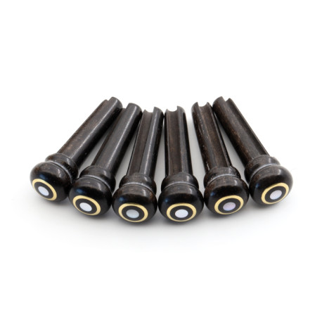 BRIDGE PINS EBONY FOR ACOUSTIC GUITAR MOP DOT / BRASS RING 5.1mm (6pcs)